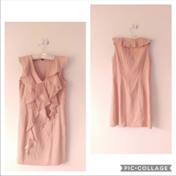 SAKS 5TH AVE Nude Pink Organza Ruffled Sleveless V-neck Mini Dress - Picture 8 of 10